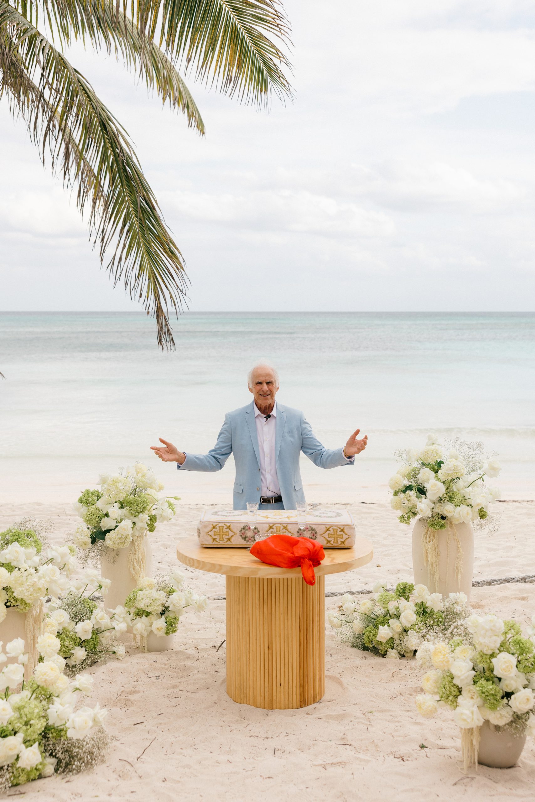 Tidal water reflection wedding portrait Kantenah beach at sunset