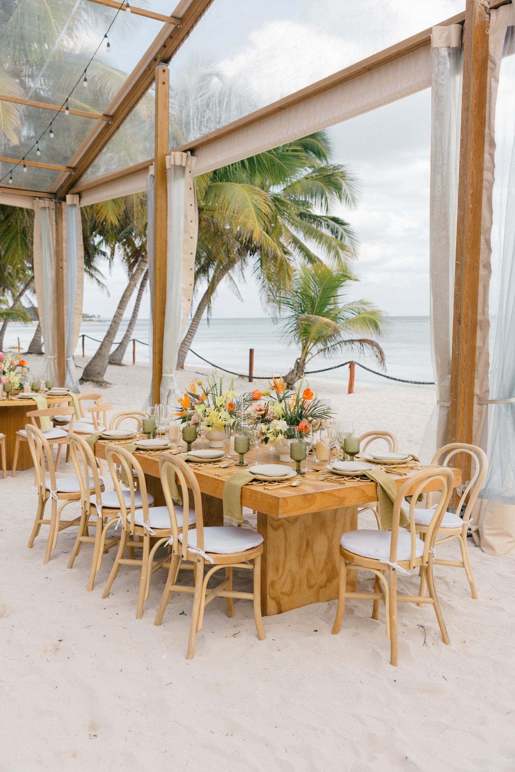 Elegant beachfront wedding reception Saasil Kantenah destination wedding