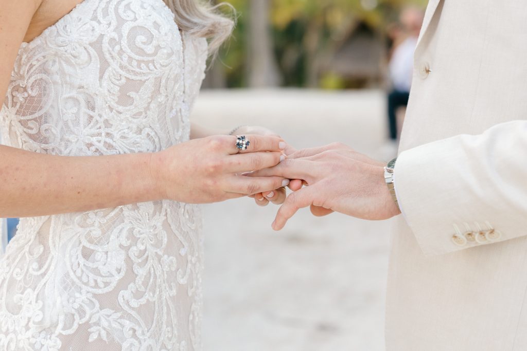 Emotional wedding ceremony moments Playa del Carmen beach wedding photography