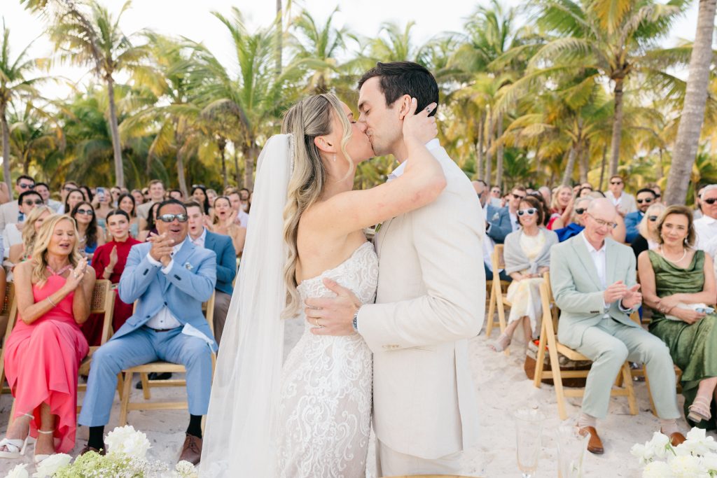 Emotional wedding ceremony moments Playa del Carmen beach wedding photography