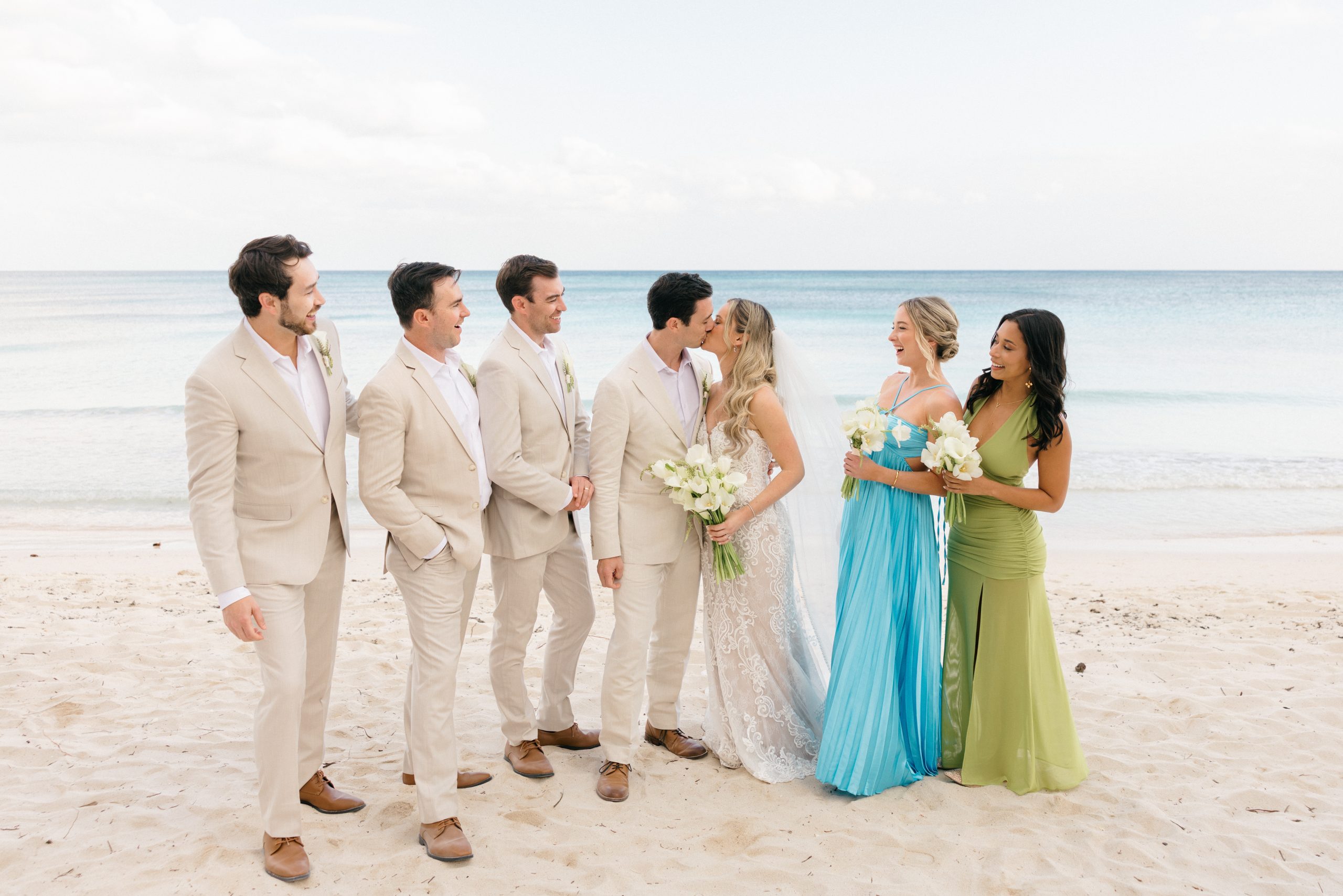 Colourful sunset over Banderas Bay backdrop for wedding portraits Riviera Maya
