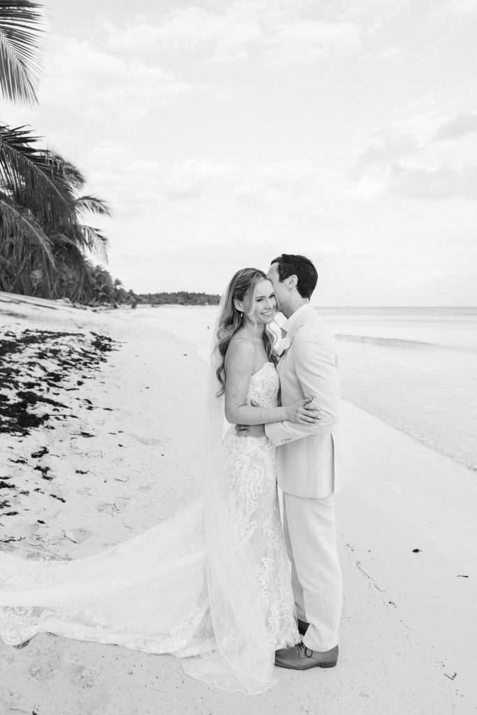 Romantic couple portraits on Kantenah beach at golden hour Playa del Carmen