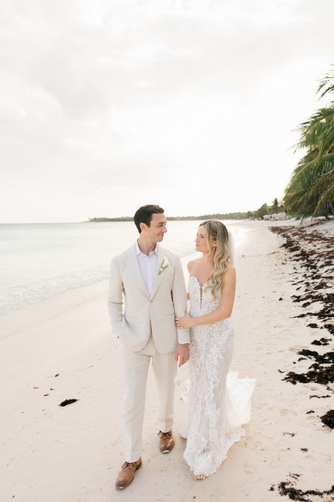 Romantic couple portraits on Kantenah beach at golden hour Playa del Carmen