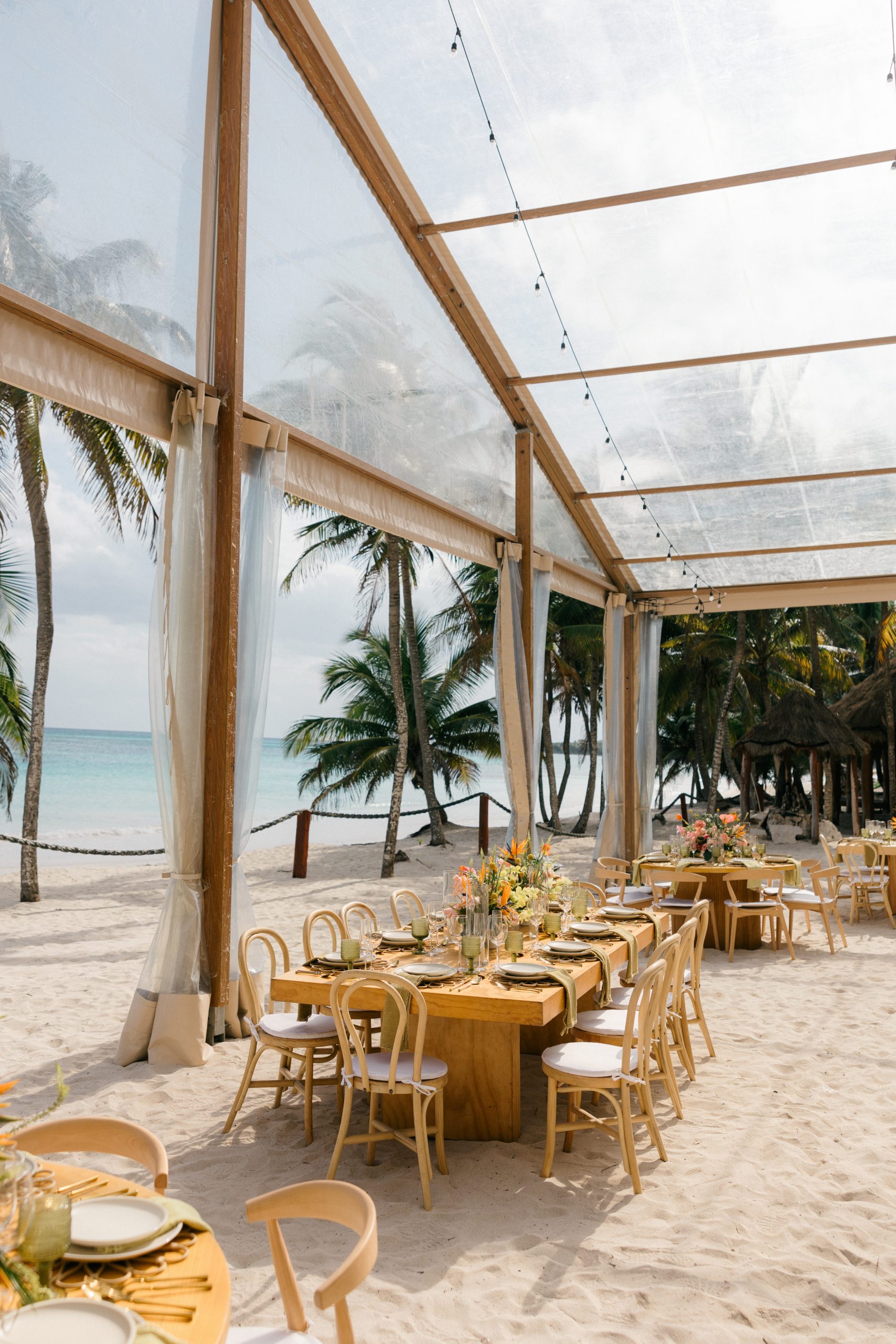 Elegant beachfront wedding reception Saasil Kantenah destination wedding