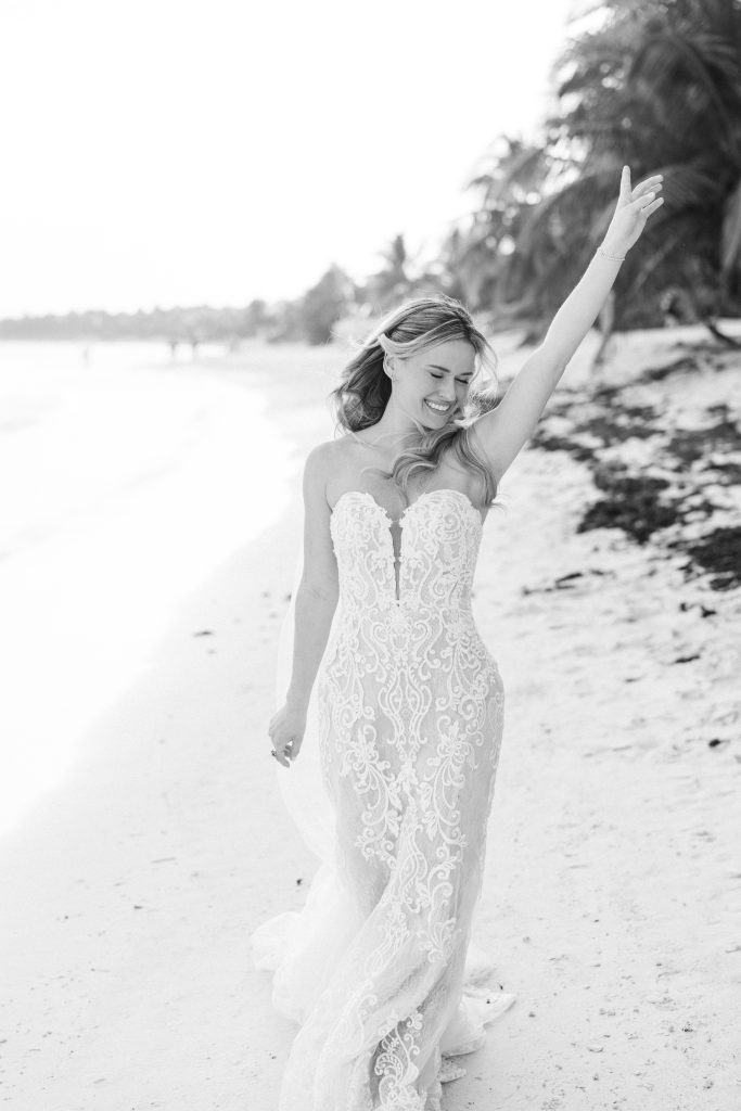 Golden hour kiss portrait Kantenah beach Riviera Maya destination wedding