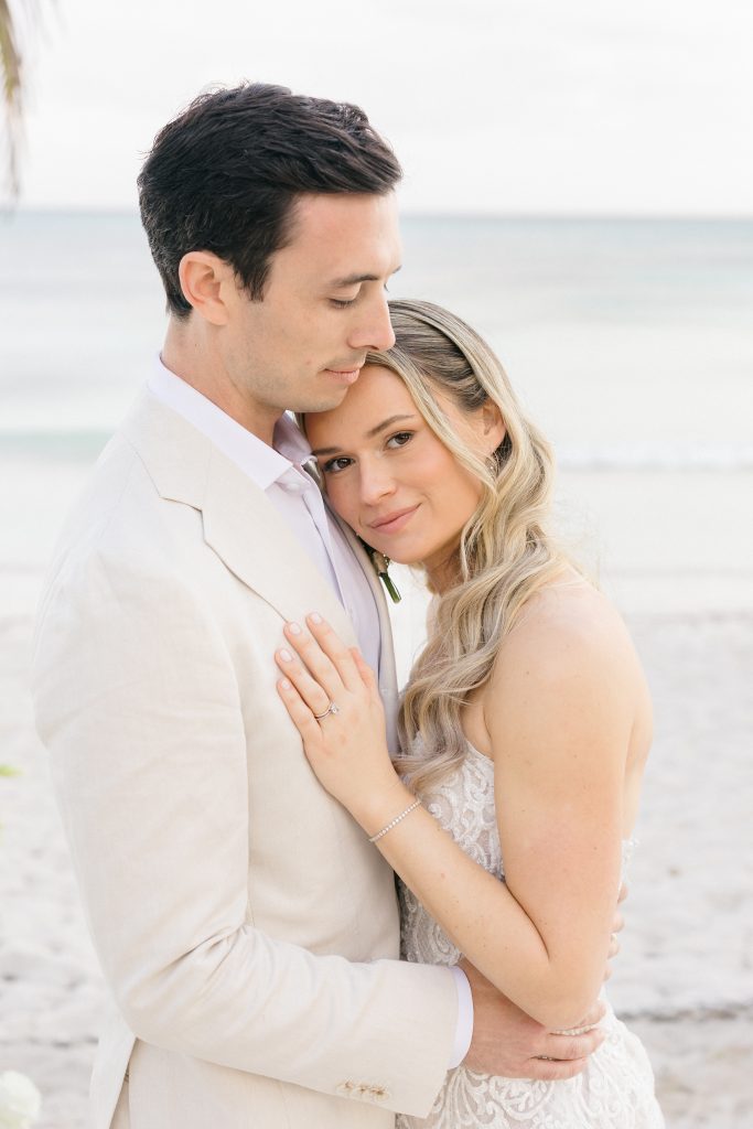 Romantic couple portraits on Kantenah beach at golden hour Playa del Carmen