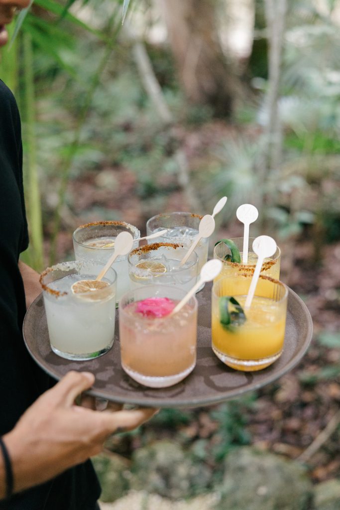 Wedding reception detail, centerpieces at Kima Tulum by Oleo Events