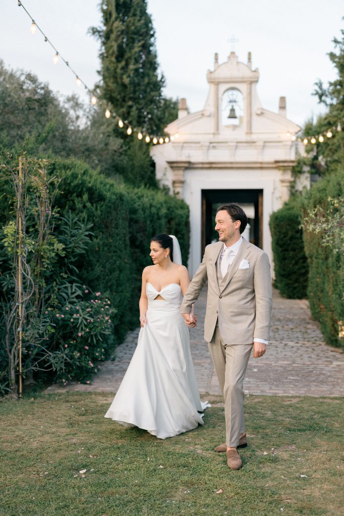 Wedding couple portrait at Finca Monasterio gardens