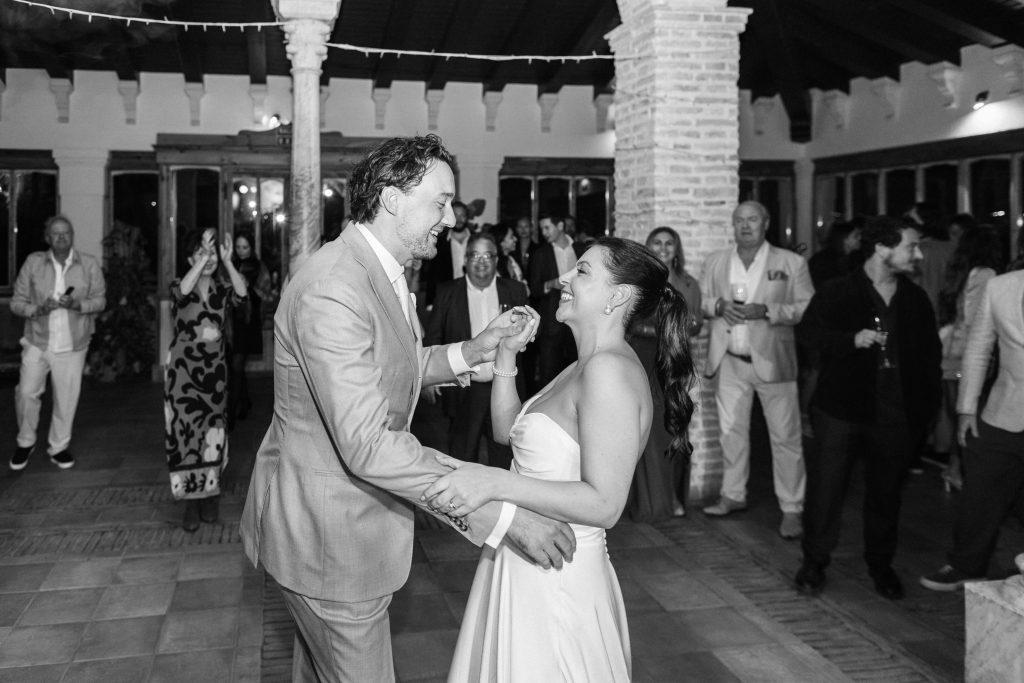 Wedding guests dancing at Finca Monasterio