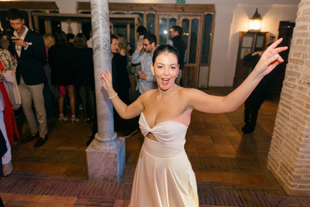 Wedding guests dancing at Finca Monasterio