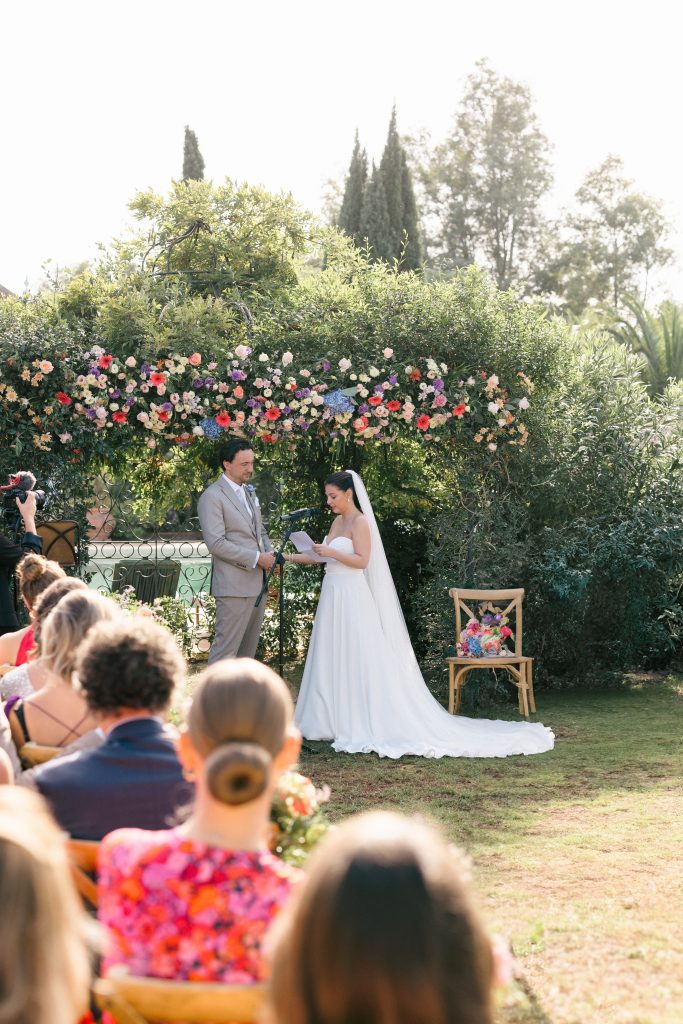 Bride and groom exchanging vows at Finca Monasterio