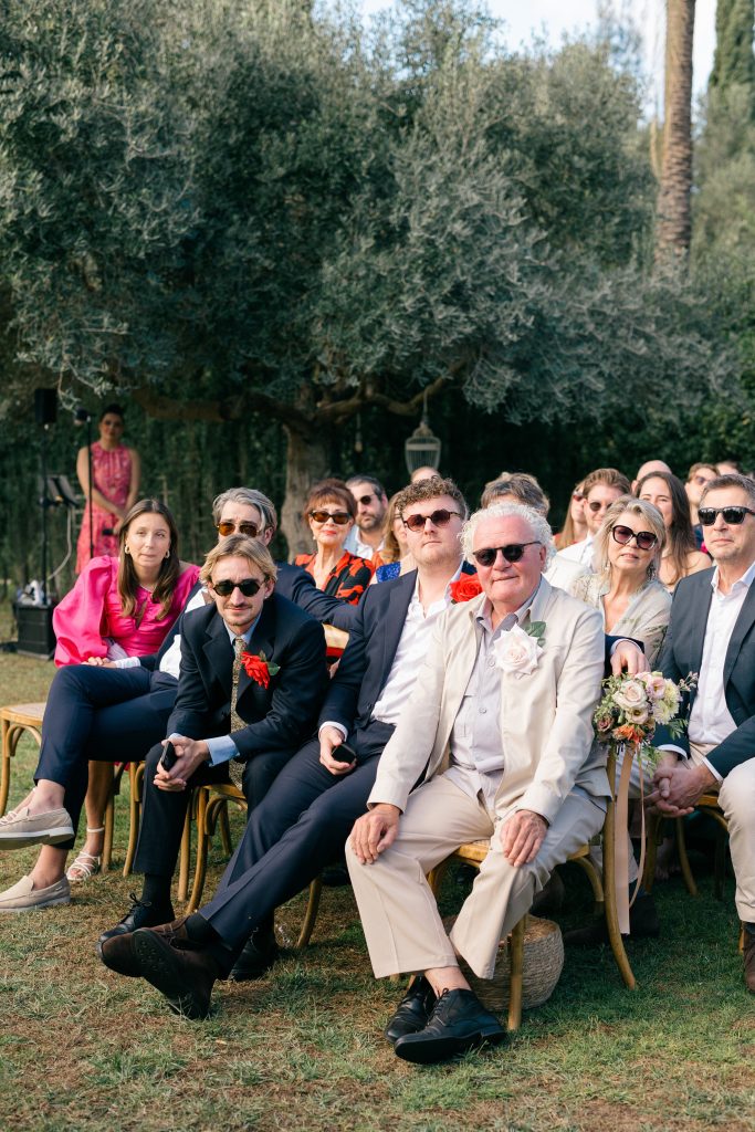 Wedding guests at outdoor ceremony, Finca Monasterio
