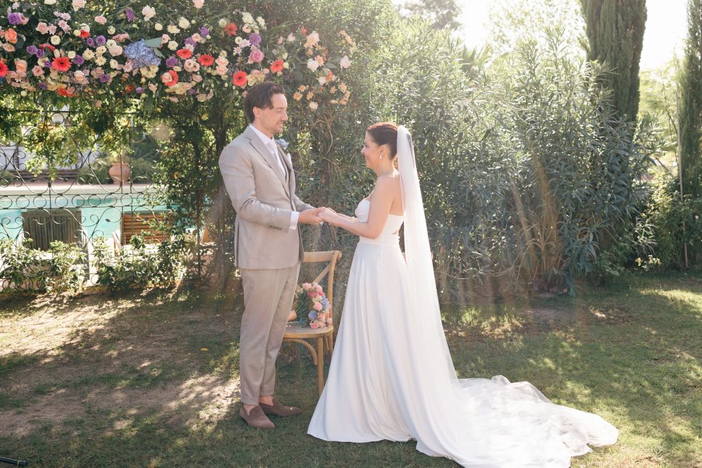 Outdoor wedding ceremony at Finca Monasterio gardens