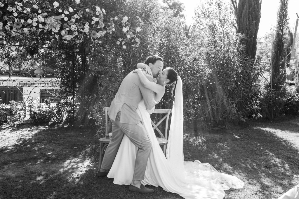 Outdoor wedding ceremony at Finca Monasterio gardens