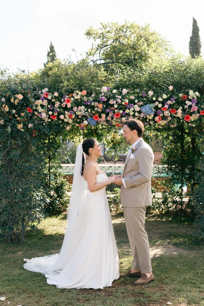 Wedding couple portrait at Finca Monasterio gardens