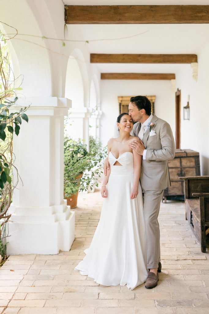 Wedding couple portrait at Finca Monasterio gardens
