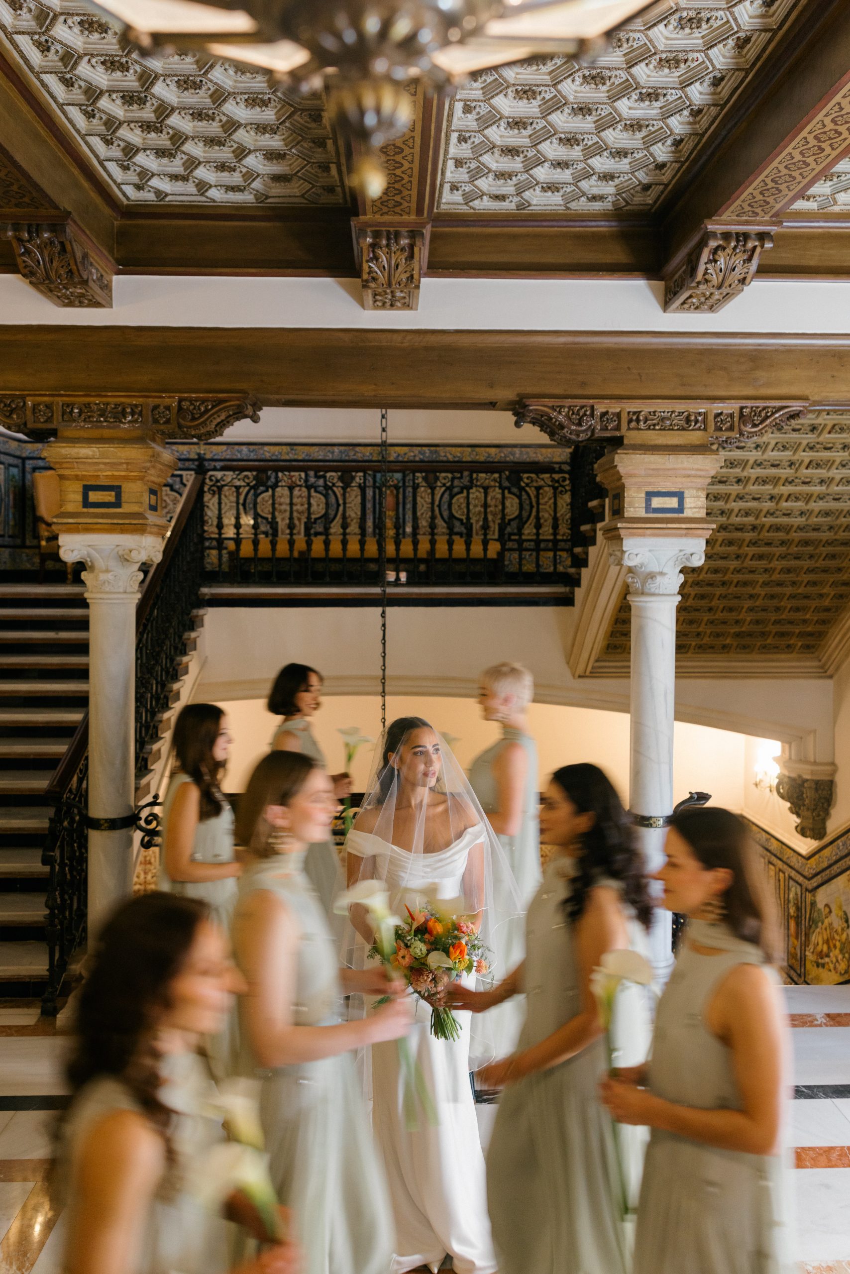 Wedding portraits in Moorish corridor, Hotel Alfonso XIII