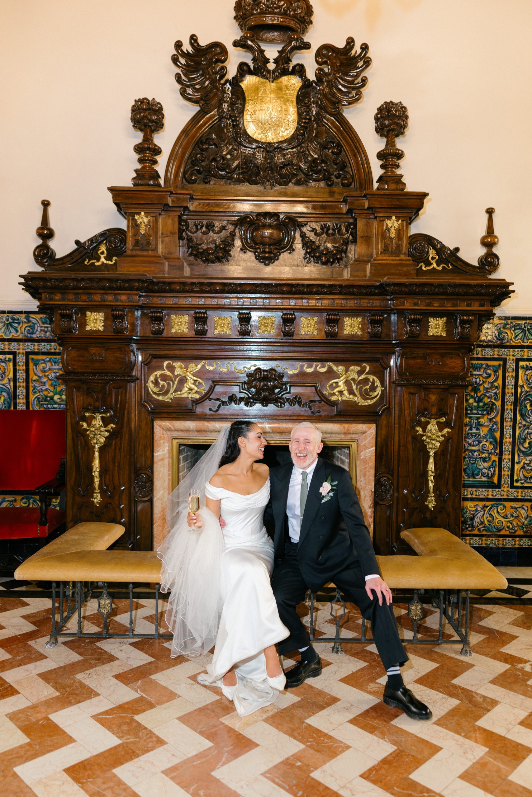 Wedding portrait at Hotel Alfonso XIII fireplace