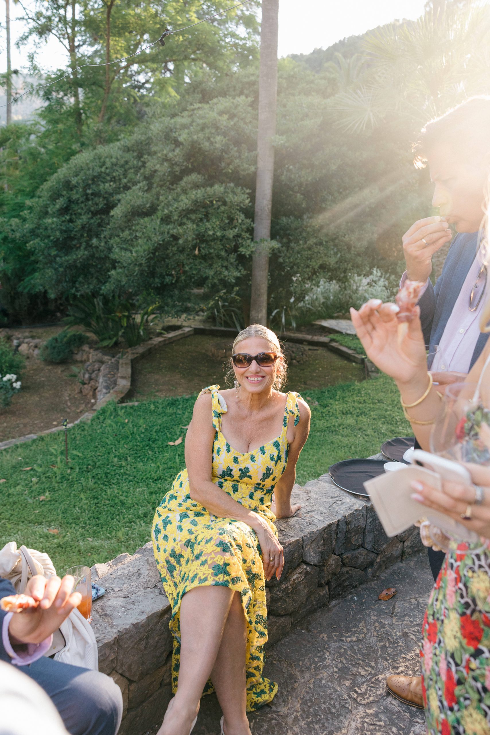 Wedding cocktail hour at Jardines de Alfabia gardens